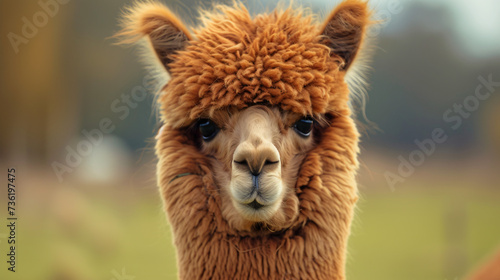 Portrait of an alpaca isolated face. Cute funny expression.