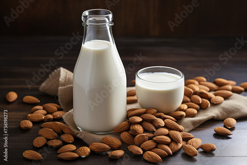 Plant-Based Milk Concept: Almond Milk.