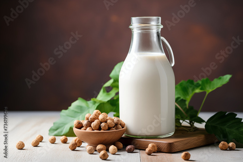 Plant-Based Milk Concept  Hazelnut Milk.