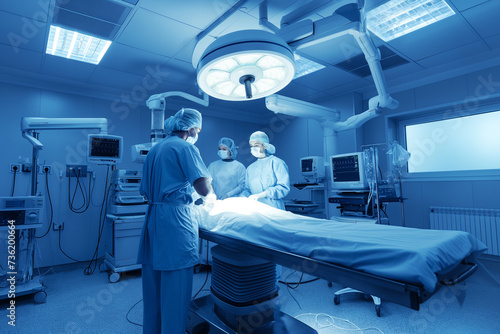 A team of skilled doctors is in an operating room with modern tools and technology, medical science concepts.