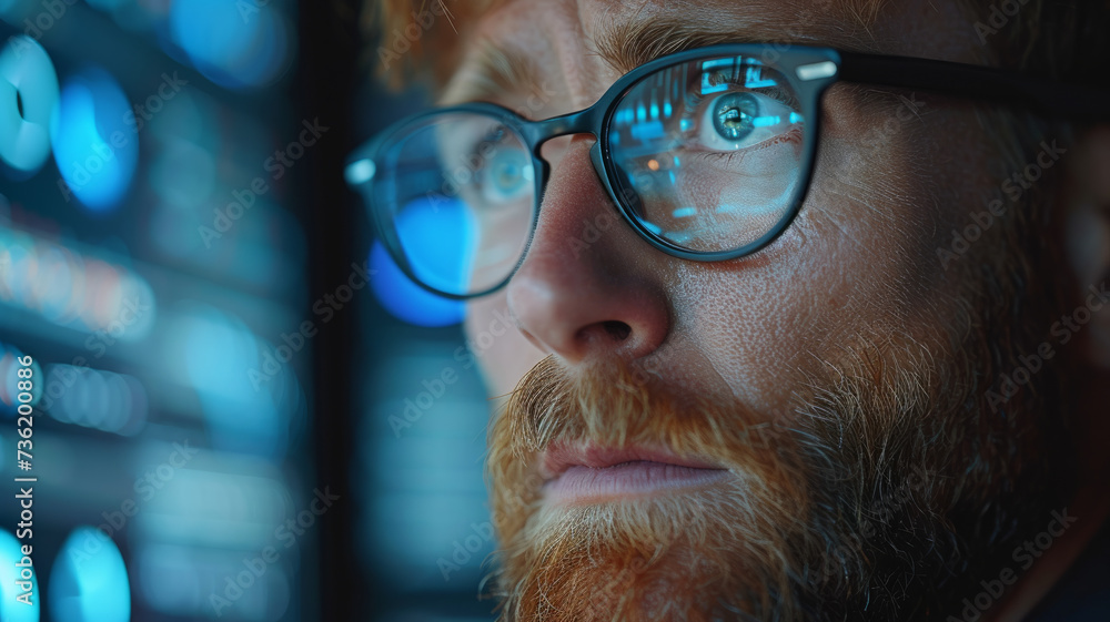 Reflection of the monitor in glasses. Reflection of the monitor in glasses.