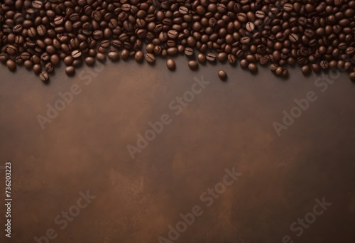 Coffee beans scattered on a brown textured surfac photo