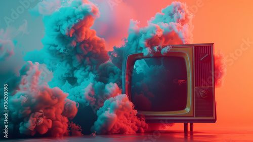 Wallpaper Mural Surreal Television Emitting Colorful Smoke Clouds in an Abstract Composition Torontodigital.ca
