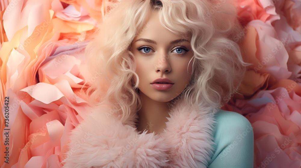 Fashion portrait of a beautiful young woman with blond curly hair. Fashion portrait of a beautiful young woman with blond curly hair.