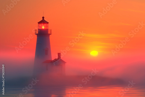 Hope. A lighthouse stands resolute against a breathtaking sunrise, its light a symbol of enduring hope and spiritual renewal at the break of a new day.