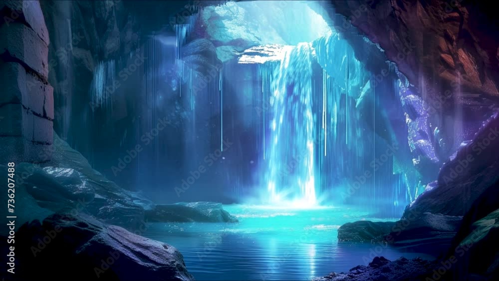 waterfalls and water flows in the cave