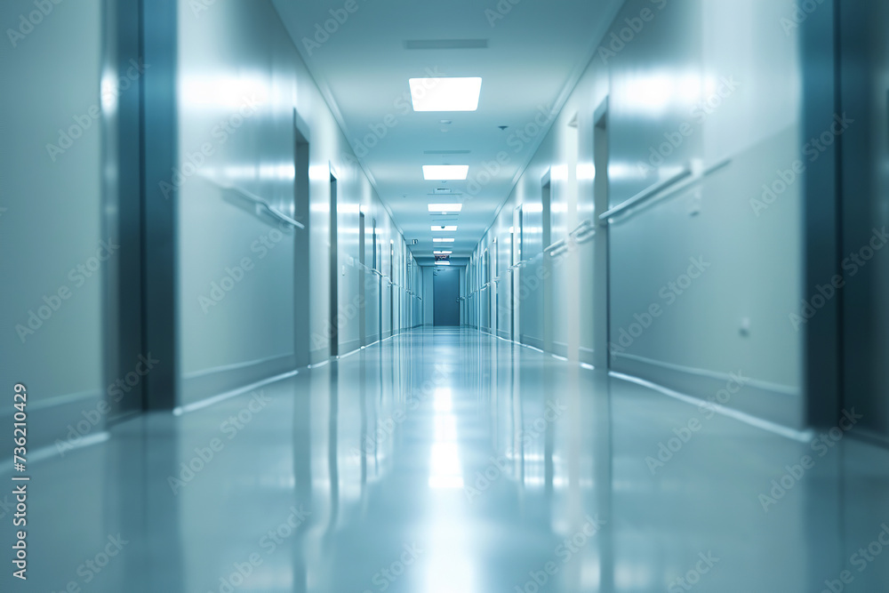 Medical concept. Hospital corridor with rooms.