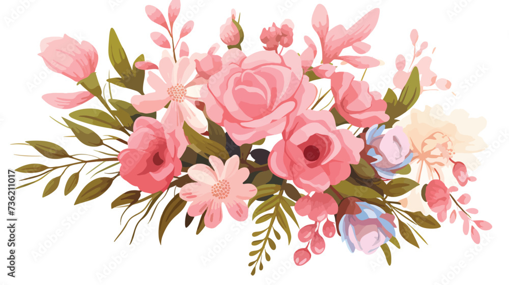 Flowers bouquet wreath isolated on white background.