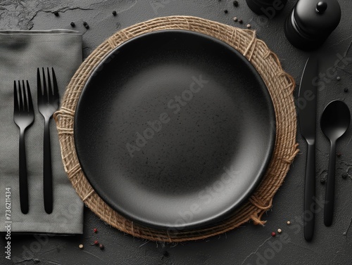 empty cutlery serving on black