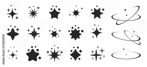 Set of Star Y2k Shapes. Twinkle star shapes vector design. Cool Retro Icons Collection. Set of star elements of various shapes.