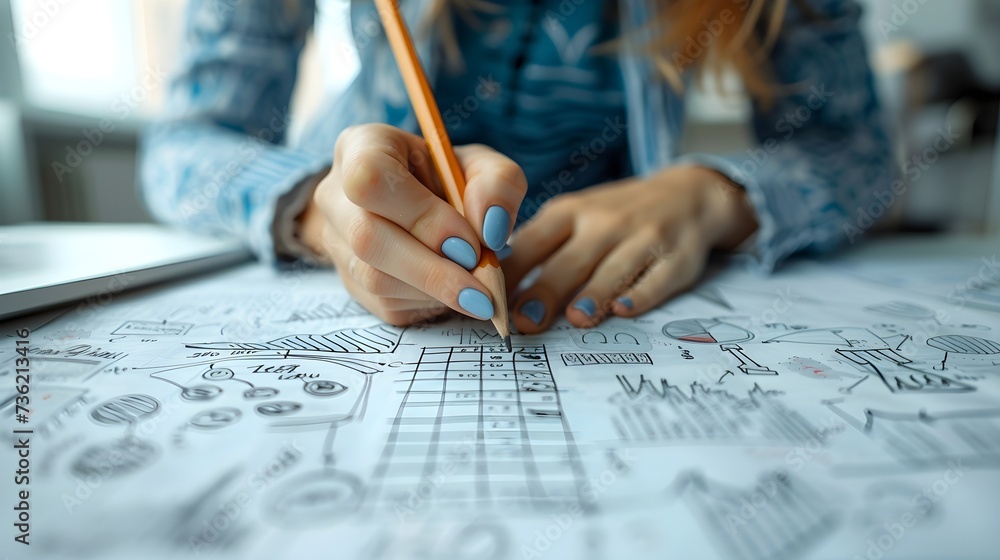 businesswoman create a business plan at the office. business, business plan and company workers concept businesswoman create a business plan at the office. business, business plan and company workers concept