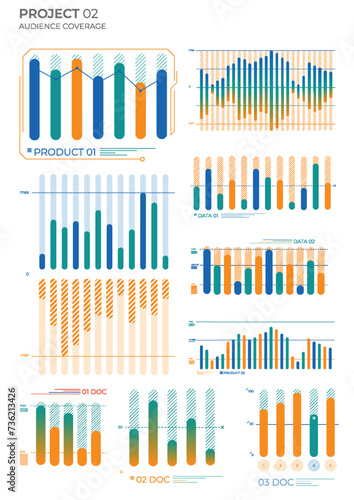 Business elements charts in color. Vector illustration.
