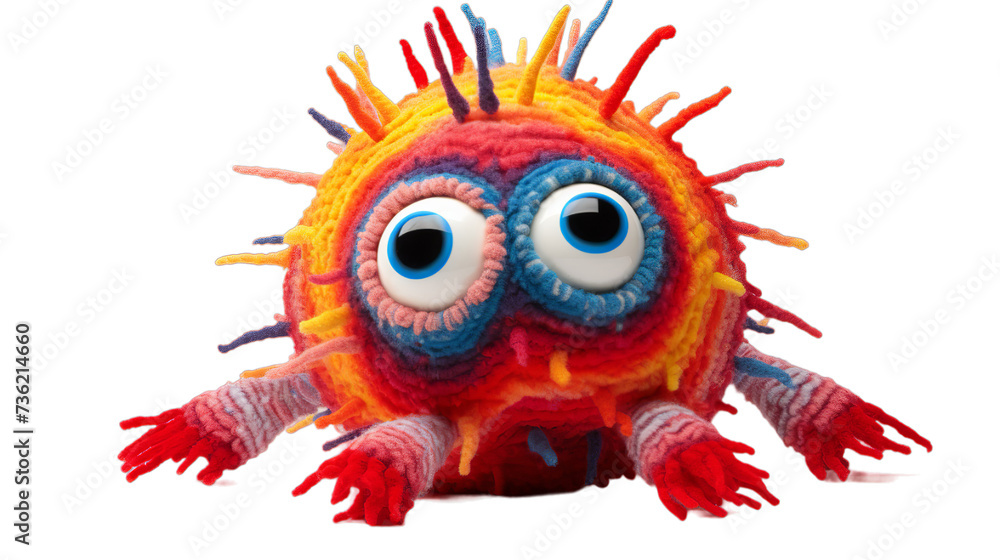 A monster out of yarn Its body is also its, Isolated on transparent PNG background, Generative ai