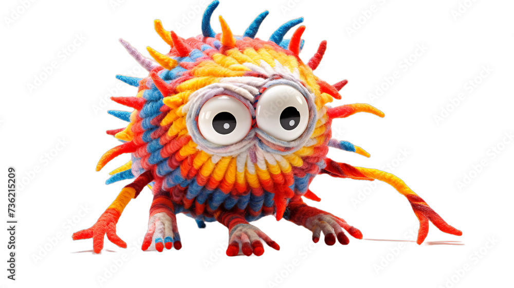 A monster out of yarn Its body is also its, Isolated on transparent PNG background, Generative ai