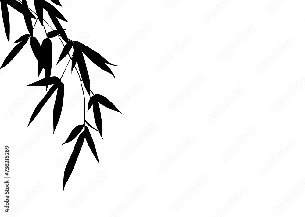 Obraz premium Black natural leaf bamboo Silhouettes element for decoration. On isolate white background.