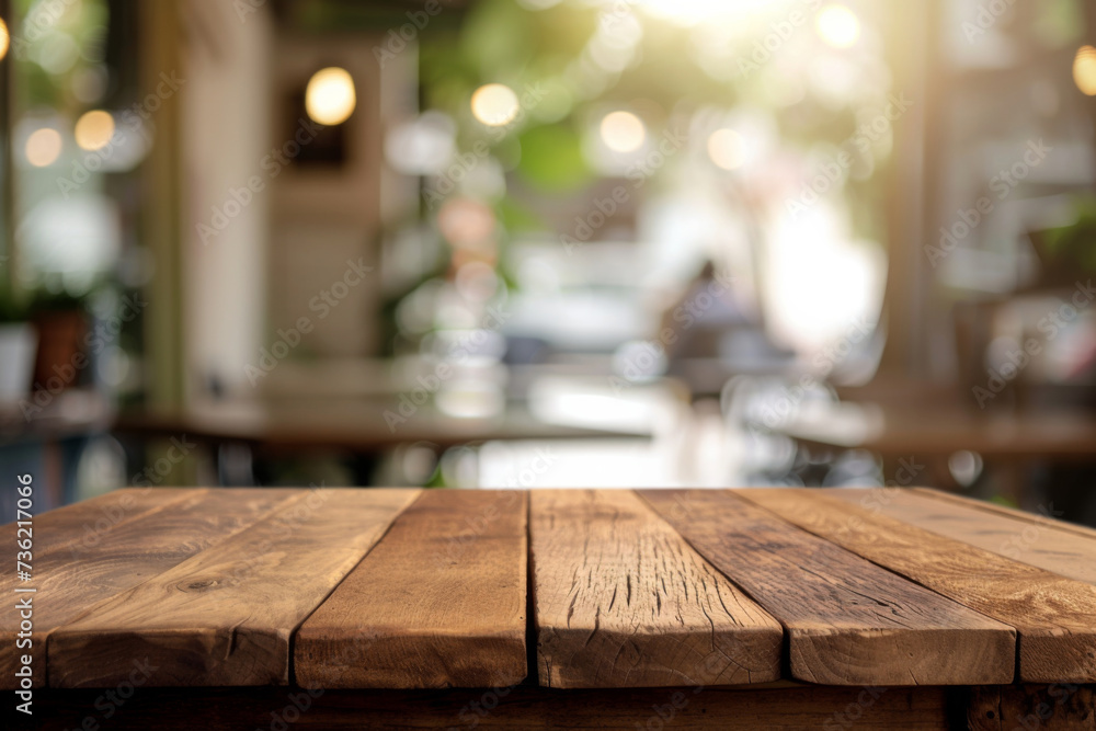 Rustic Wooden Table in a coffee shop