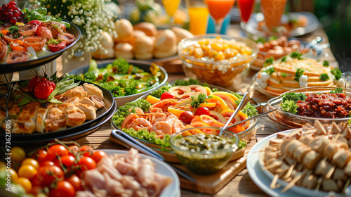 Party table with different foods. Food table celebration.