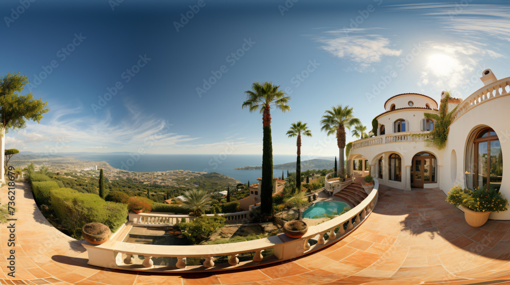 Panoramic view of villa.