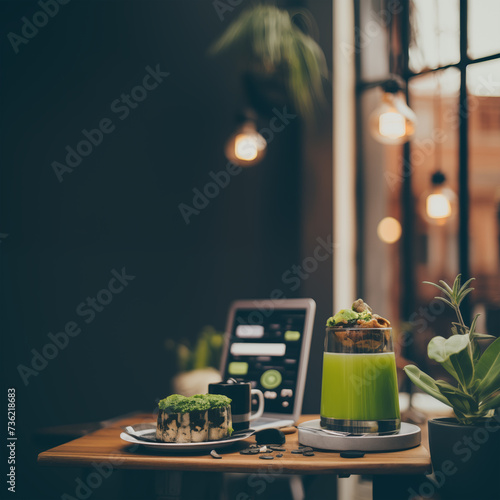 Laptop Desk Productivity: A social media post showcasing black and lime green website design for small businesses. photo
