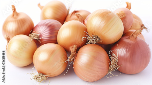 Onion bulbs isolated. Whole golden onion bulb and a half on white background. Onion set. Full depth of field. With clipping path. Fresh bulbs of onion on a white background Fresh onion.