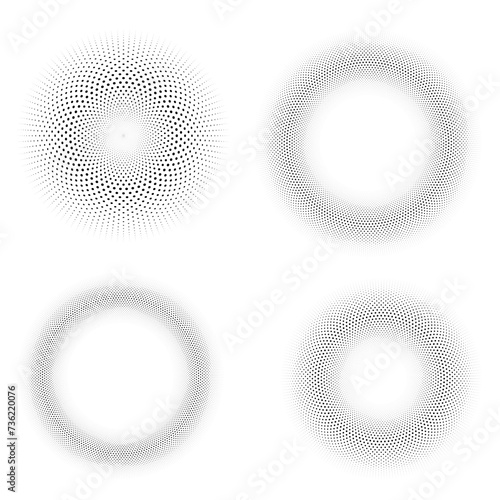Set 4  ring elements with halftone effect pattern with circles