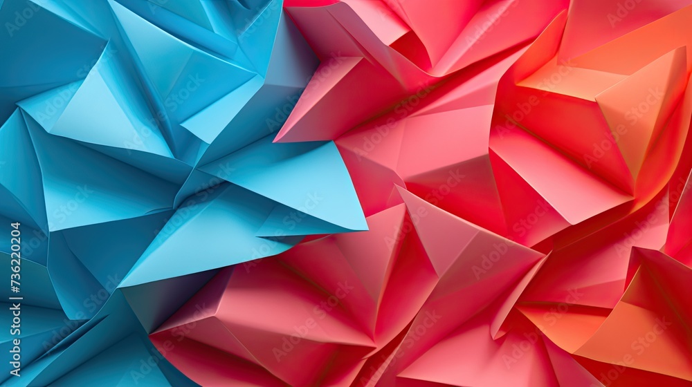 geometric paper origami background, turquoise pink orange red, photography depth of field geometric paper origami background, turquoise pink orange red, photography depth of field