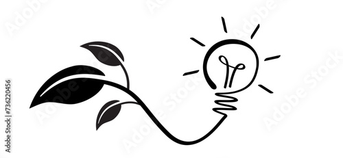 Llight bulb with leaves. Lamp and leave. Reducing CO2 emissions, safe and good for the environment and climate-friendly. Save the eath. Eco or bio concept. Llightbulb sign. Recycling idea.  photo