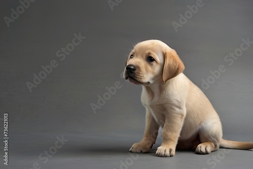 Labrador puppy on a gray background with space for text