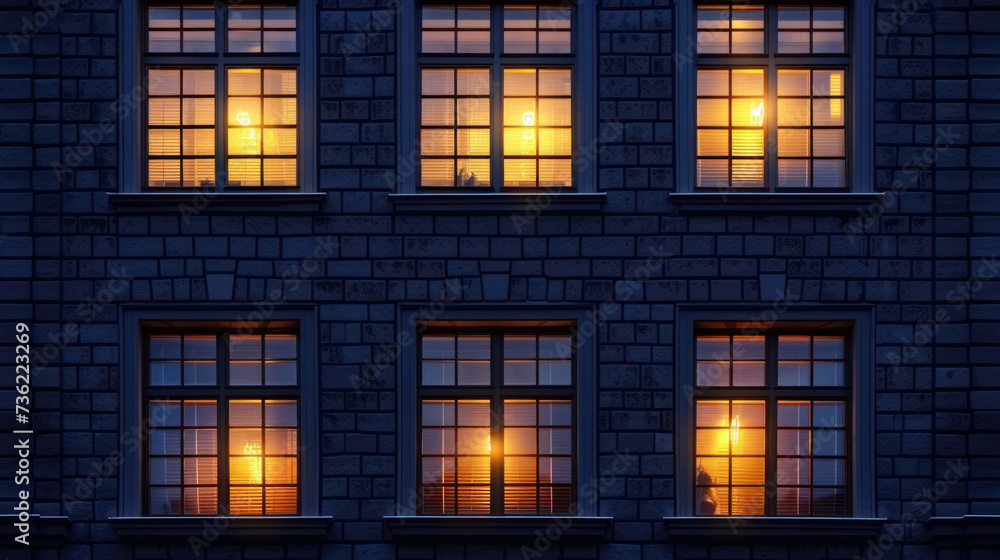 Windows at night. House building lights seamless background.