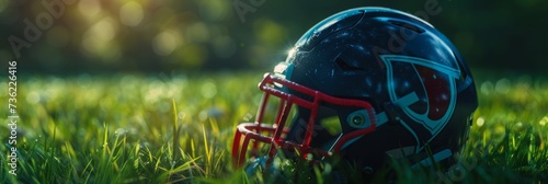 Dusk Settles on  American  Football Helmet - The calm of twilight descends on a solitary football helmet, evoking themes of game preparation and evening training. photo