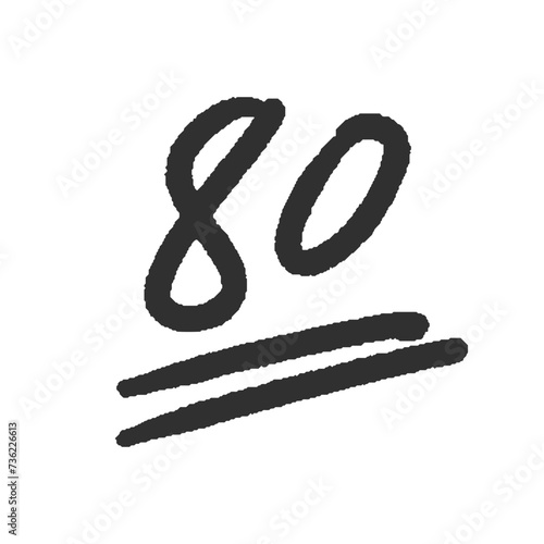ラフな手書きの黒い数字の80とシンプルな装飾 - 80点のテストの点数や番号のデザイン素材