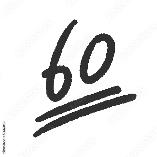 ラフな手書きの黒い数字の60とシンプルな装飾 - 60点のテストの点数や番号のデザイン素材
