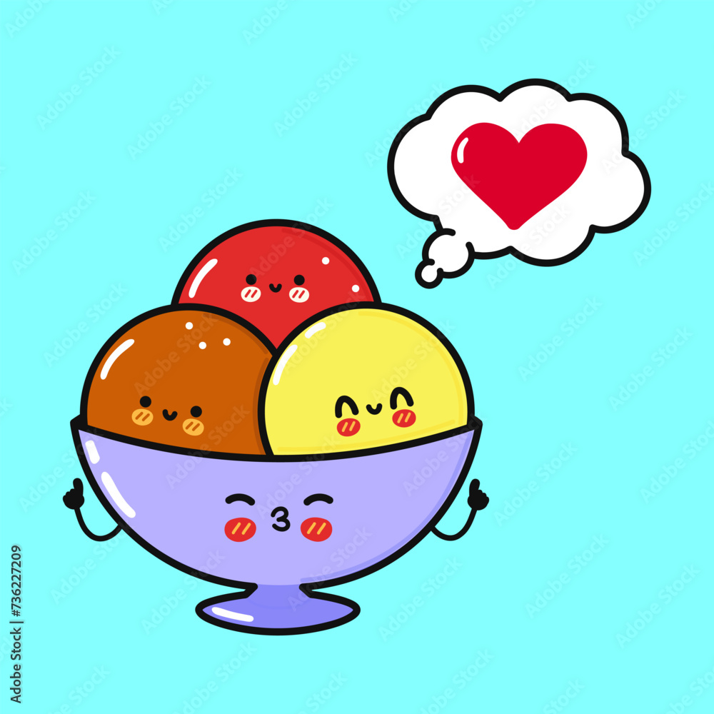 Ice cream doing yoga with speech bubble. Vector hand drawn cartoon kawaii character illustration icon. Isolated on blue background. Ice cream in love character concept Ice cream doing yoga with speech bubble. Vector hand drawn cartoon kawaii character illustration icon. Isolated on blue background. Ice cream in love character concept