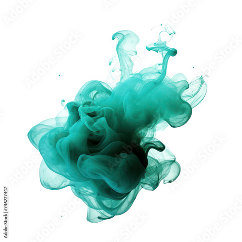 A round teal smoke explosion isolated on transparent png. 
