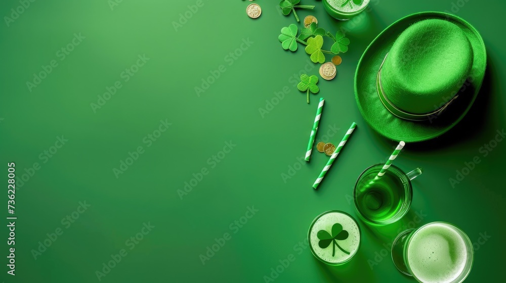Fototapeta premium St. Patrick's day with shamrock decoration on green background