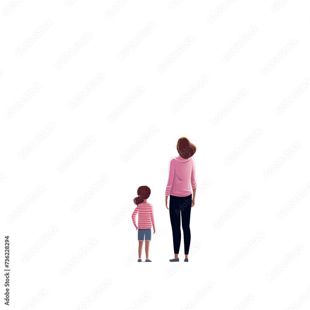 a woman and daughter looking at clouds, Isolated on transparent PNG background, Generative ai