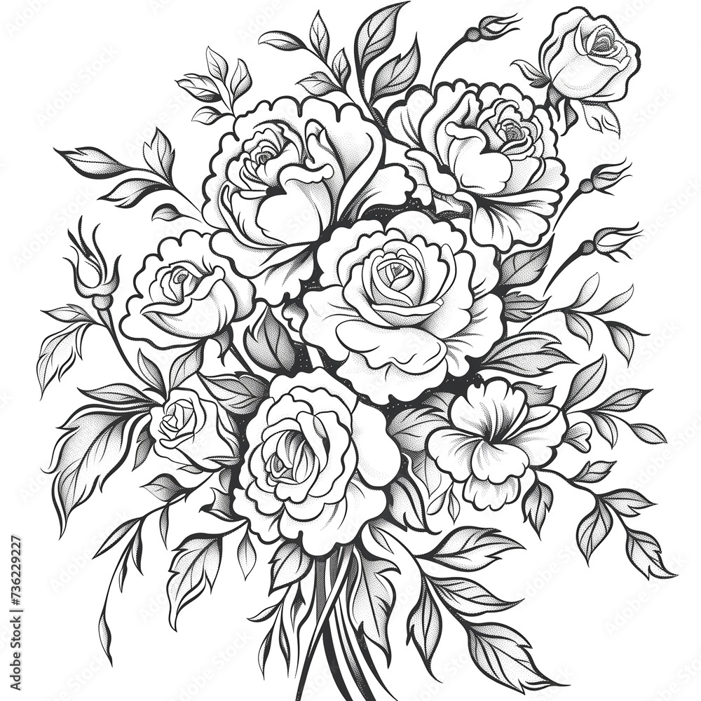 line art floral black and white background . design for coloring book