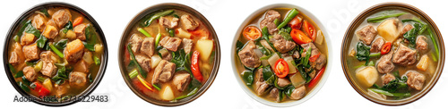 sinigang na baboy. Pork Sinigang Filipino sour soup made with pork. Isolated on transparent background photo