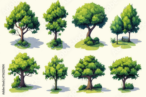 Trees  Isometrically drawn trees  with each side of the trunk and branches following the same angle