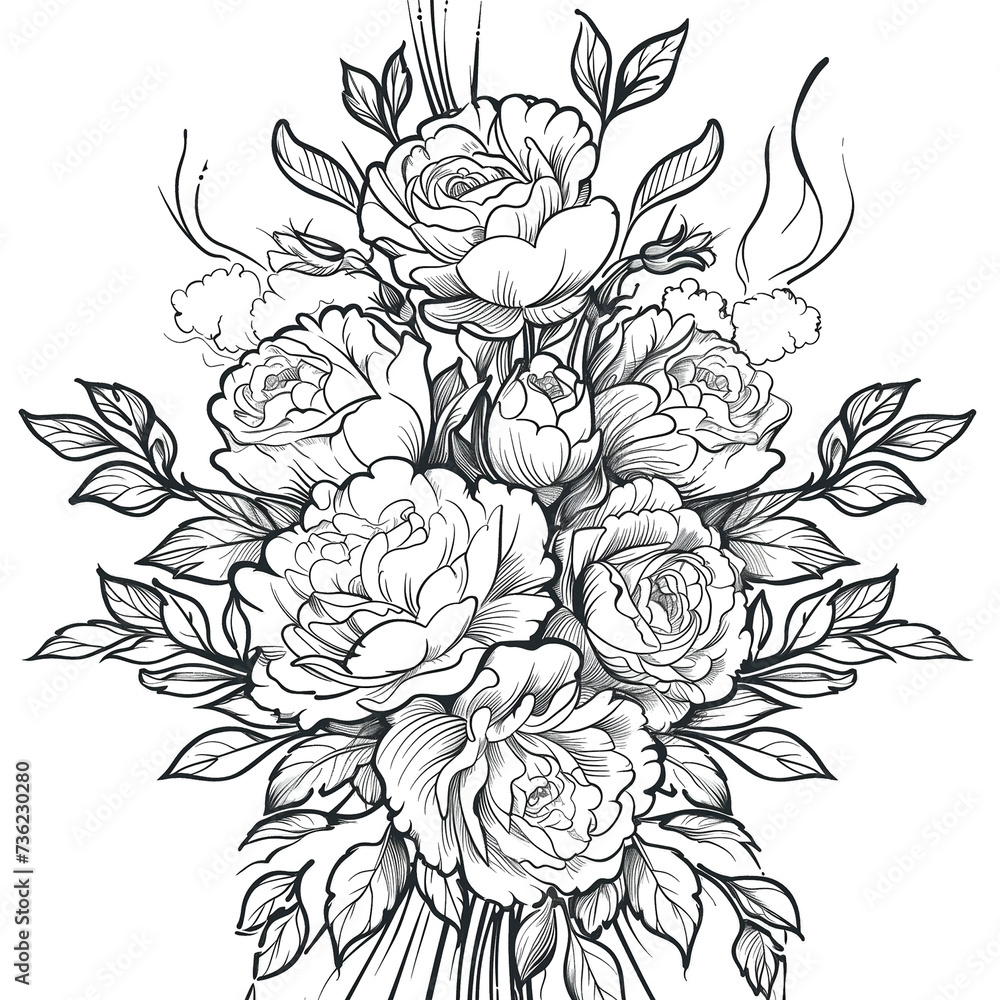 Fototapeta premium line art floral black and white background . design for coloring book