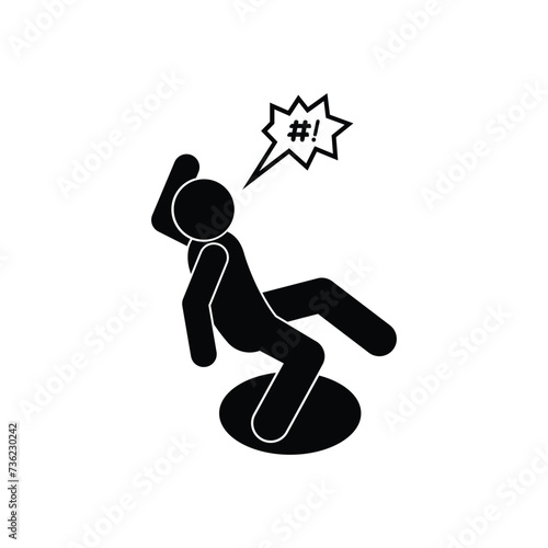 man fell into a manhole, warning sign