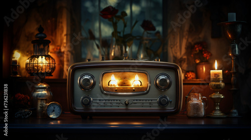 Old-fashioned retro radio and candles.