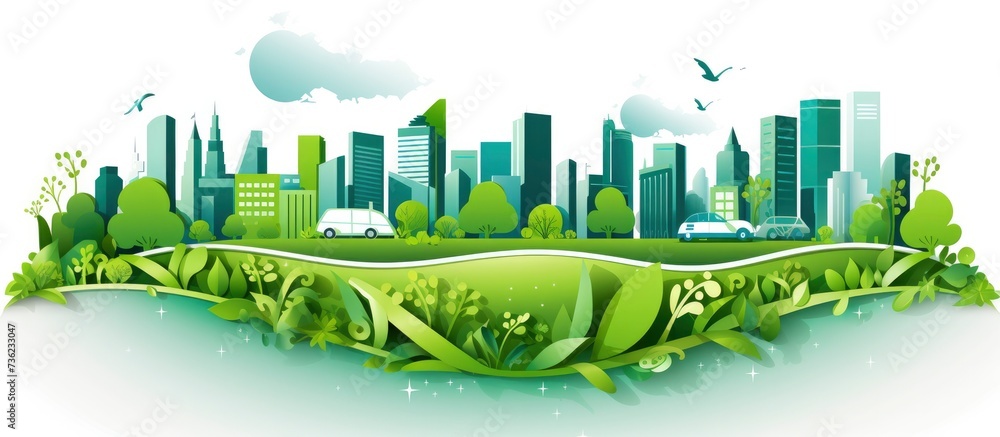 Harmony in Nature. Ecology Environment City Nature Illustration with Paper Cut-Outs, Green City on Earth, World Environment, and Sustainable Development Concept