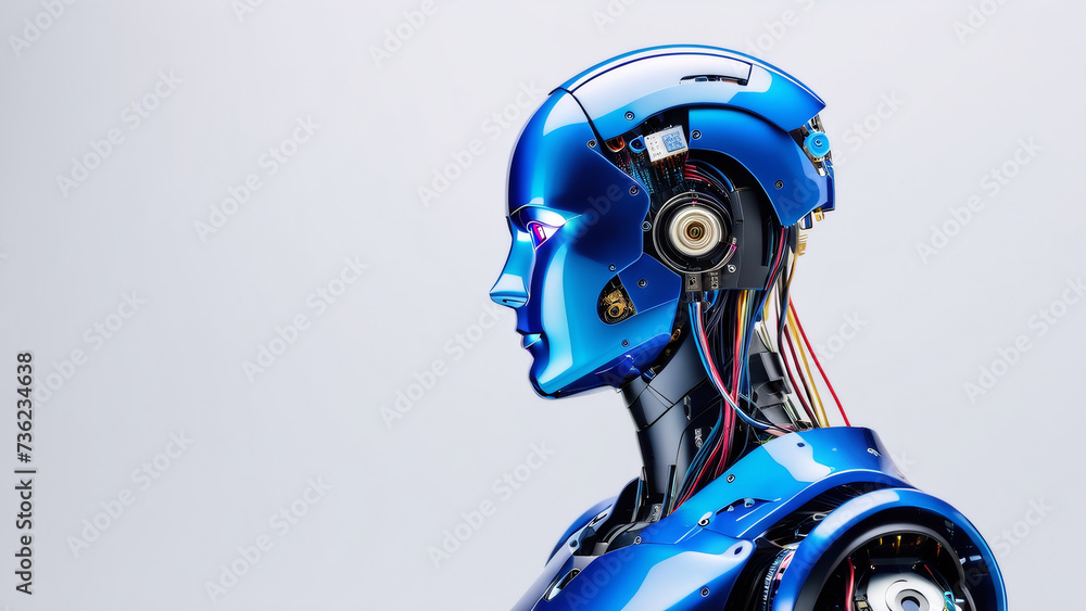 A humanoid robot's profile reveals intricate blue circuitry within its head, showcasing advanced artificial intelligence. A humanoid robot's profile reveals intricate blue circuitry within its head, showcasing advanced artificial intelligence.
