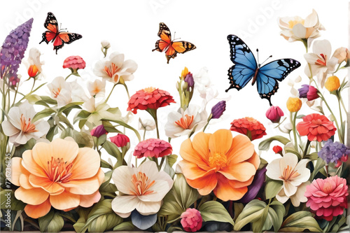 The beauty of various flowers and butterflies  photo