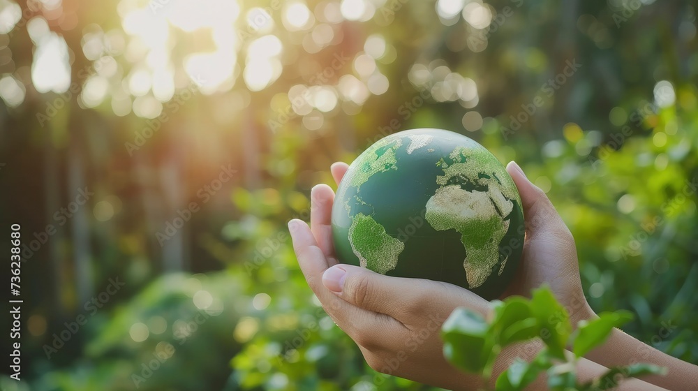 Guardians of the Earth. Hands Protecting Globe on a Tropical Nature Summer Background, Symbolizing Ecology and Environment Conservation. Guardians of the Earth. Hands Protecting Globe on a Tropical Nature Summer Background, Symbolizing Ecology and Environment Conservation.