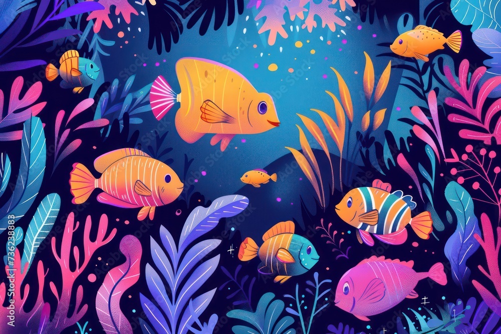 Naklejka premium underwater marine life design with fish and other marine species