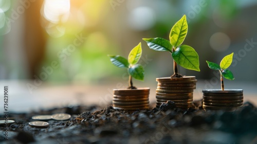 Coins Blossoming with Greenery: Exploring Investment and Interest in Growth. Saving Concept