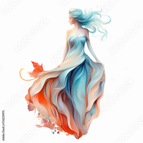 Illustration of a woman wearing a flowing dress