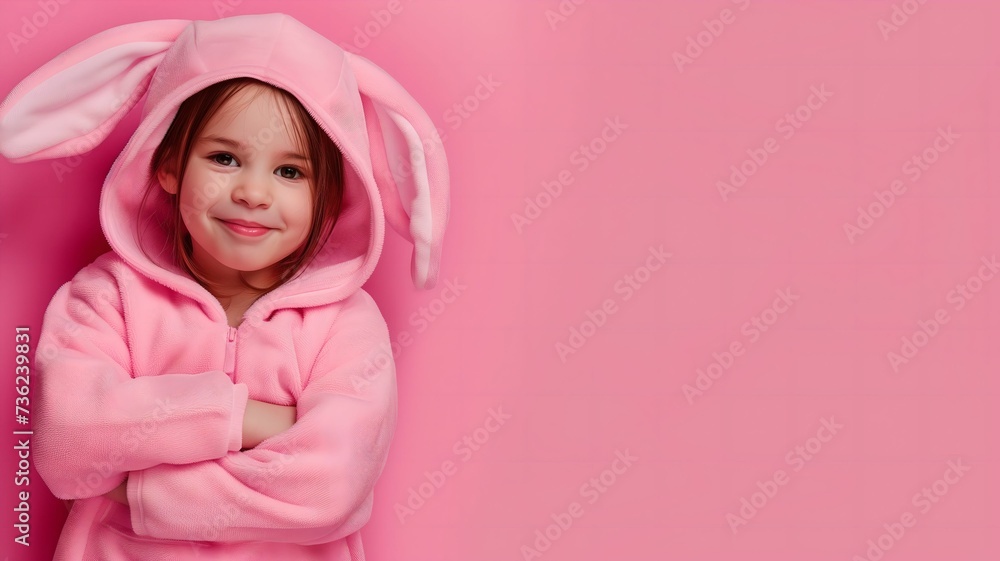 Adorable Toddler Dressed as Easter Bunny with Pink Background, Isolated, Blank Space for Text. Cute Child in Rabbit Costume Celebrating Easter Holiday, Joyful Springtime Concept with Copy Space. Adorable Toddler Dressed as Easter Bunny with Pink Background, Isolated, Blank Space for Text. Cute Child in Rabbit Costume Celebrating Easter Holiday, Joyful Springtime Concept with Copy Space.